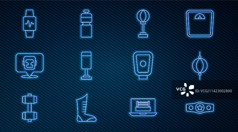 拳击腰带、拳击袋、头盔和智能线性组合图片素材