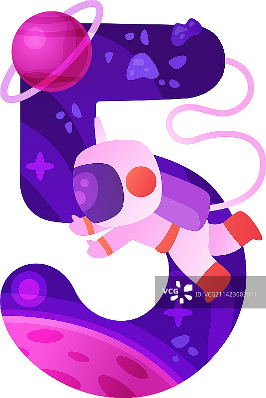 带有宇航员的宇宙数字五图片素材