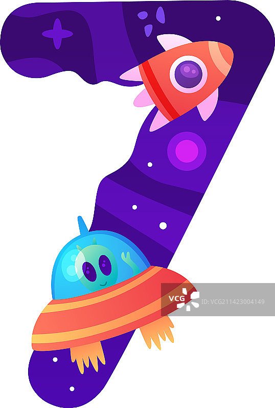 带有火箭的宇宙数字7图片素材