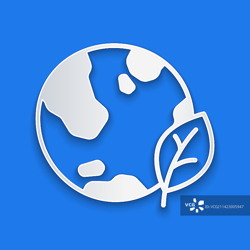 纸剪地球仪和树叶图标图片素材