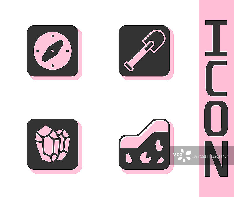 地面指南针、宝石和铲子图标图片素材