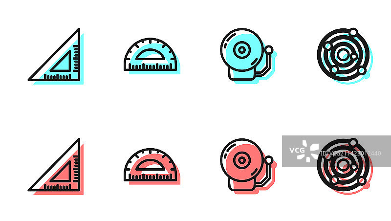 线条闹钟三角尺图片素材