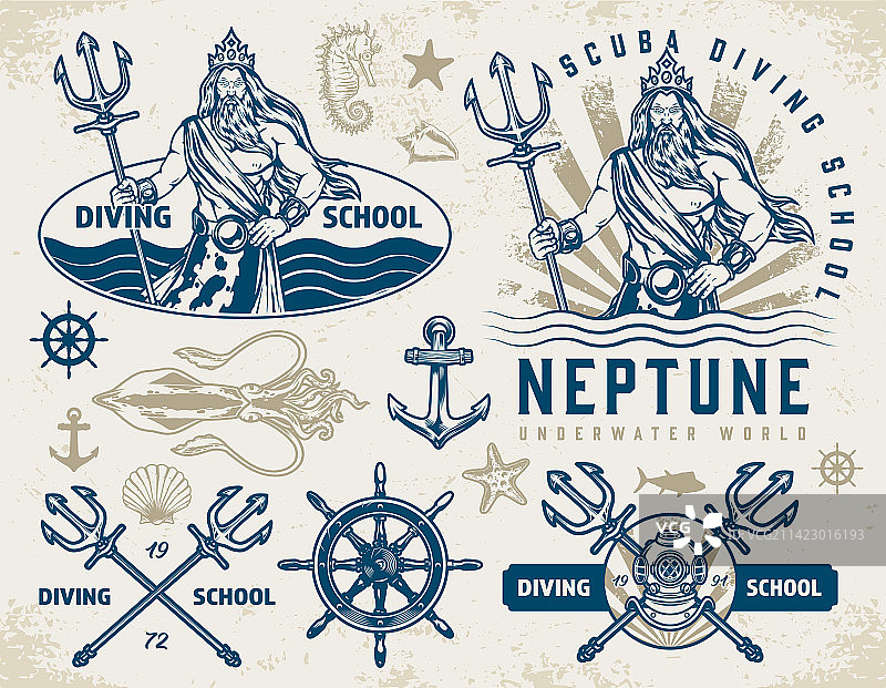 彩色潜水学校标签合集图片素材
