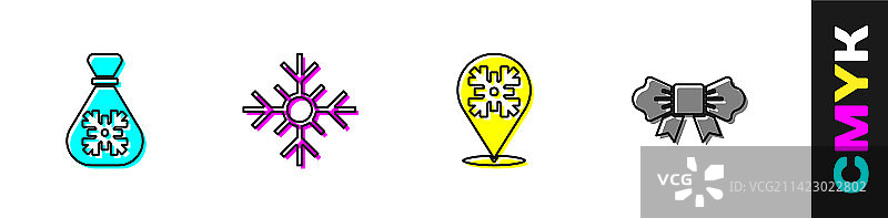 圣诞老人袋礼物雪花领结组合图片素材
