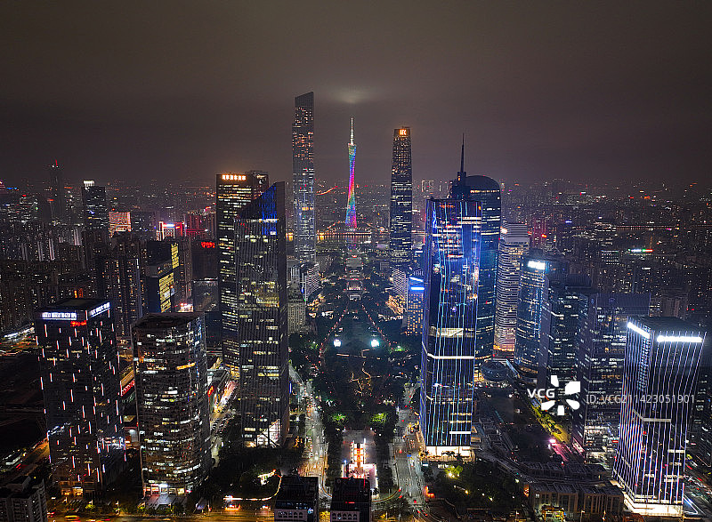 广东省广州市中信广场天河体育中心珠江新城CBD夜景航拍图片素材