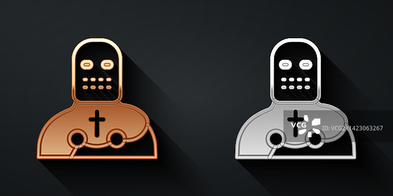 金色和银色骑士十字军图标，黑色背景图片素材