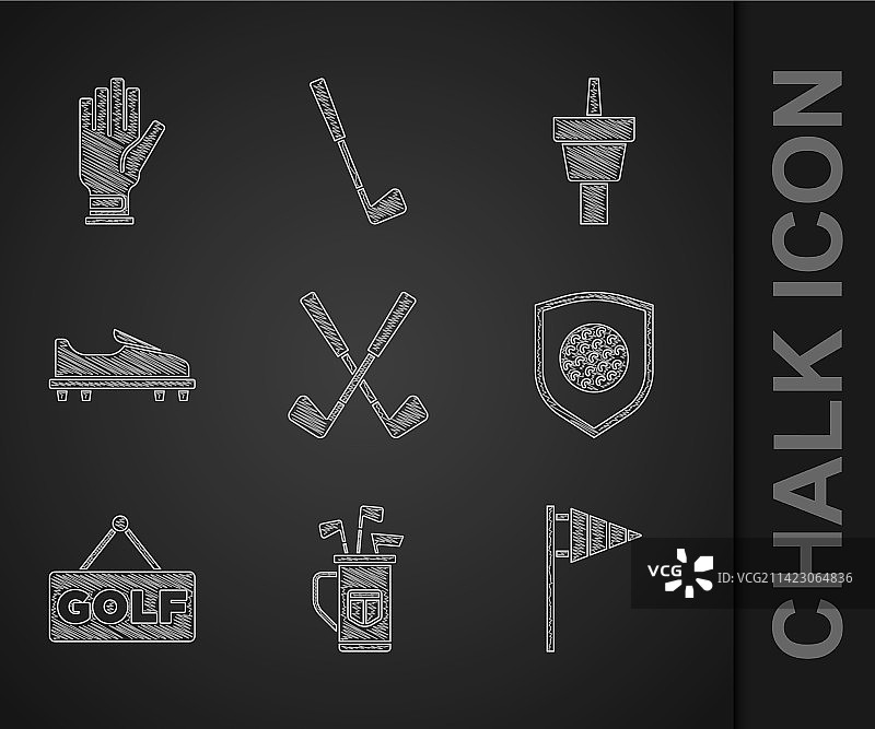 交叉高尔夫球杆高尔夫球包与球杆旗帜套装图片素材