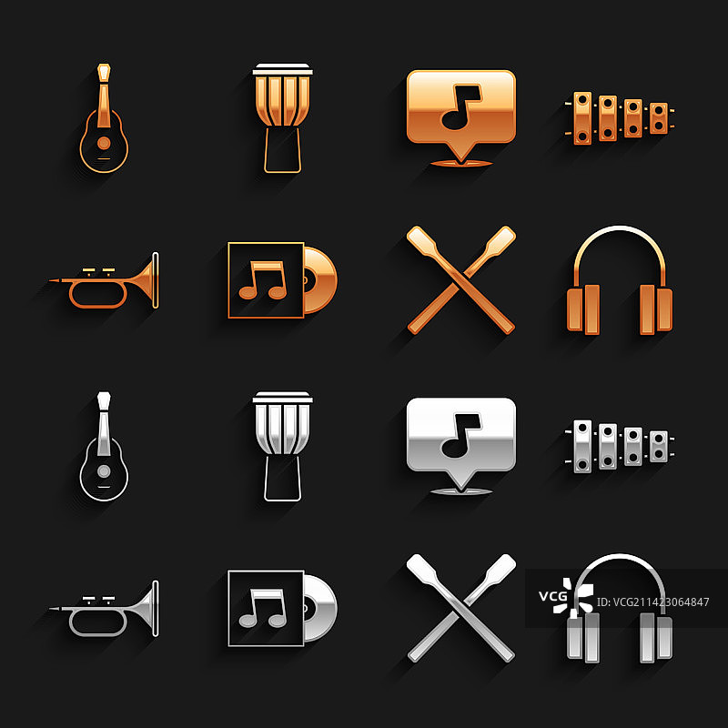 黑胶唱片木琴耳机鼓槌图片素材