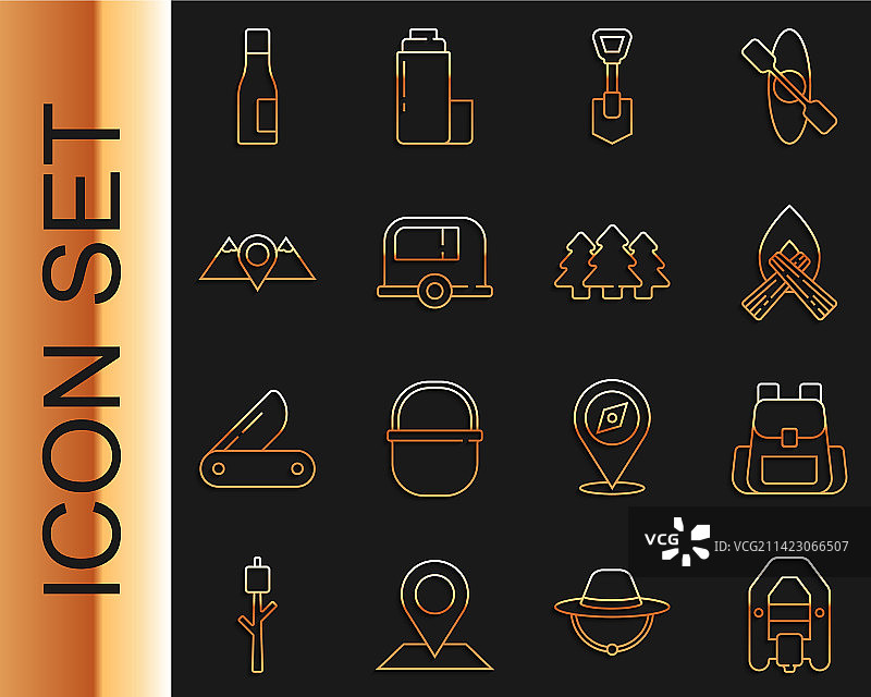 漂流船徒步背包篝火线条图片素材