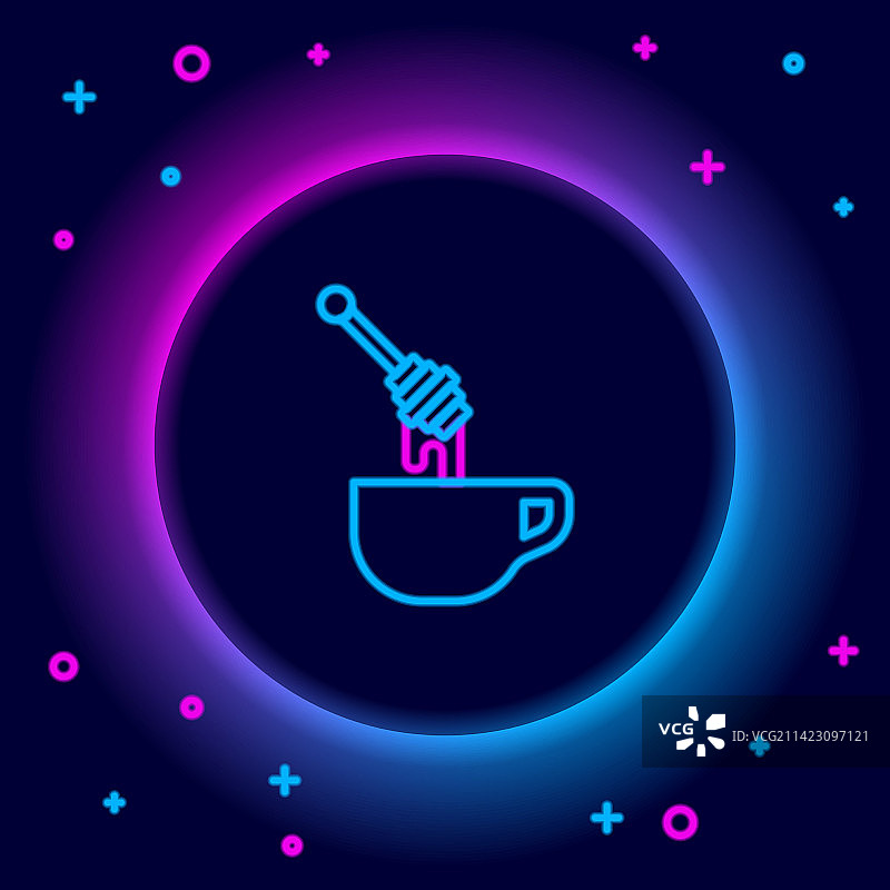 发光的霓虹灯蜂蜜勺线条与滴液图片素材