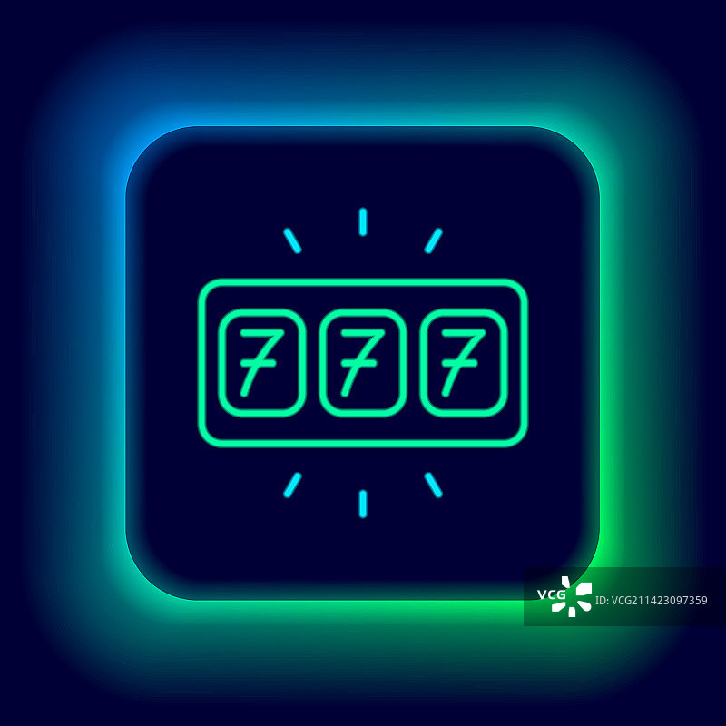 发光的霓虹灯幸运7老虎机图片素材