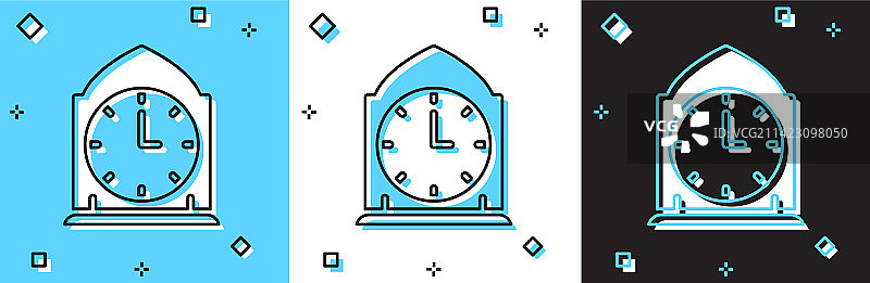 蓝色和白色黑色背景上的时钟图标图片素材