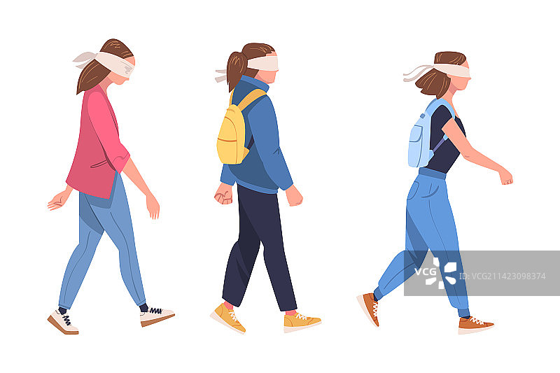 蒙着眼睛跟随的女人图片素材