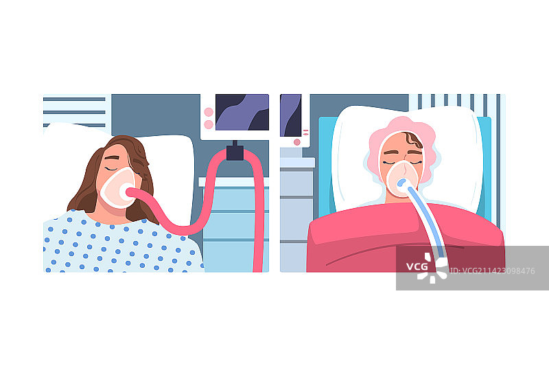 在医院病床上躺着的年轻女病人图片素材