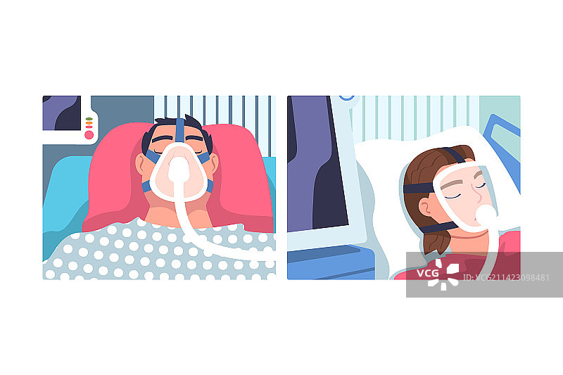 年轻男人和女人在医院病床上图片素材