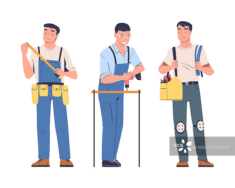 穿制服的男电工，带着电线钻头图片素材