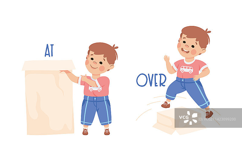 拿着纸板箱当道具的男孩图片素材