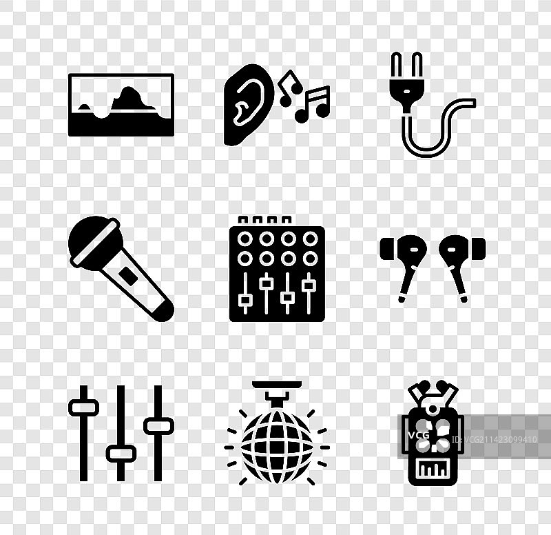 音乐波形均衡器与耳朵声音信号图片素材