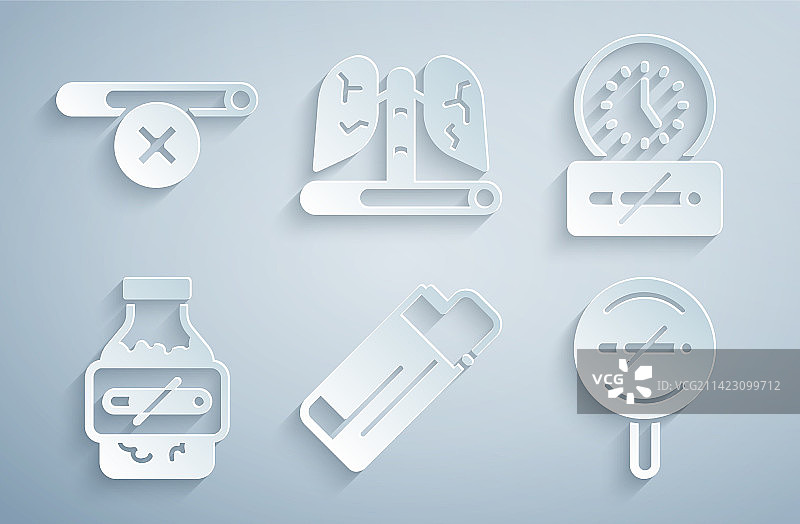 打火机、禁止吸烟标志、时间与尼古丁口香糖图片素材