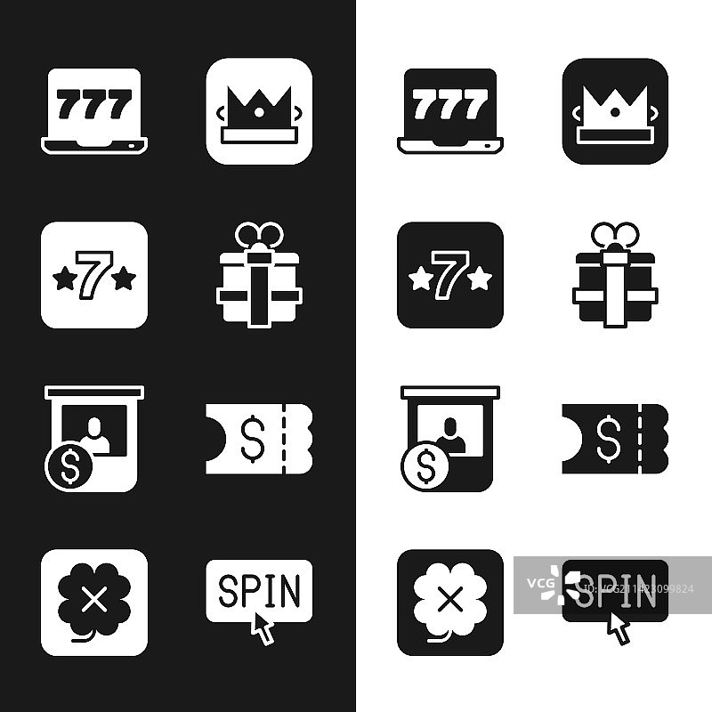 礼品盒、赌场老虎机和笔记本电脑套装图片素材