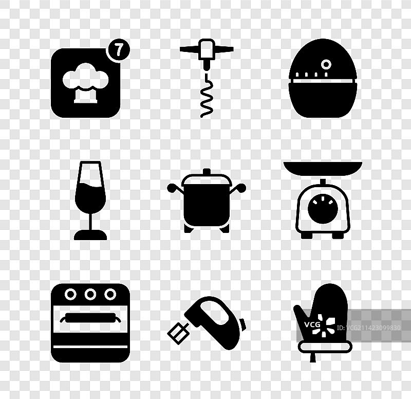 厨师帽、红酒开瓶器、厨房定时器、烤箱图片素材