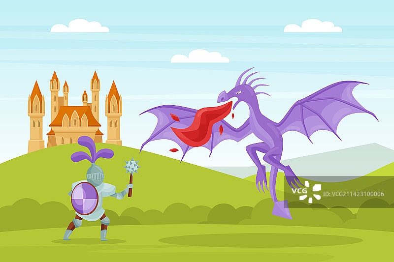 勇敢的骑士与龙搏斗图片素材