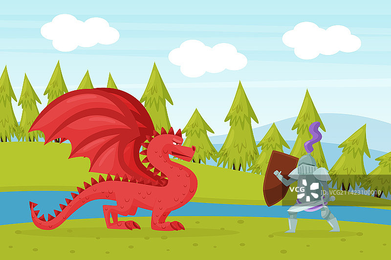 勇敢的骑士与龙搏斗图片素材