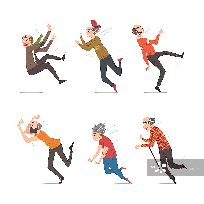 老年男女摔倒场景图片素材