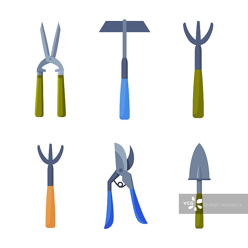 带灌木修剪机、锤子、泥铲等的园艺工具图片素材