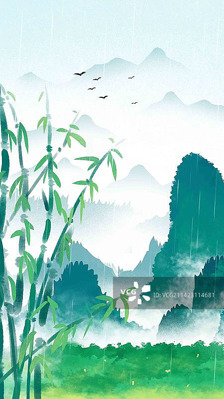 中国风传统文化清明节气传统绿色山峰竹林图片素材