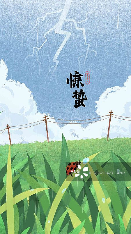 中国风传统文化惊蛰节气传统田野甲壳虫草丛昆虫图片素材