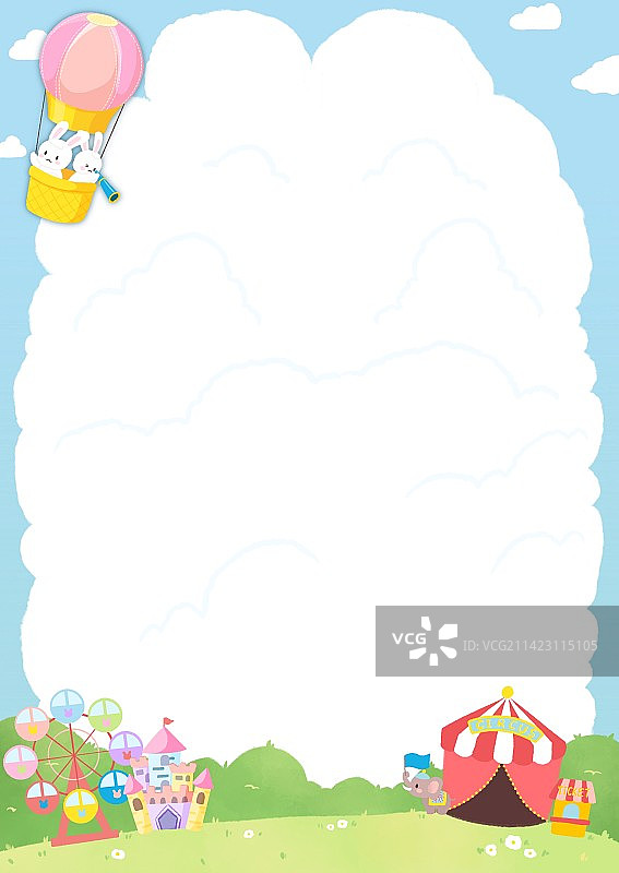 快乐的小兔子在游乐园里愉快的玩耍背景插图图片素材