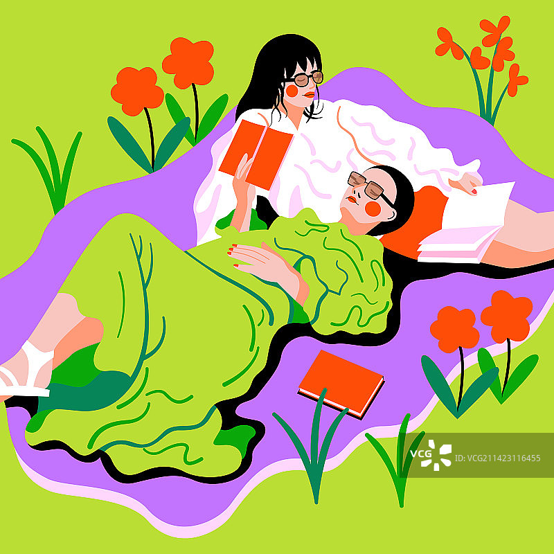 草地上的阅读时光图片素材