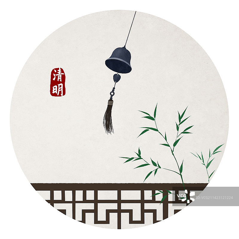 清明节气中式圆形插画图片素材