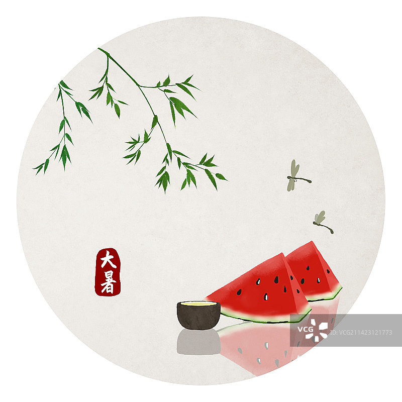 大暑节气中式圆形插画图片素材