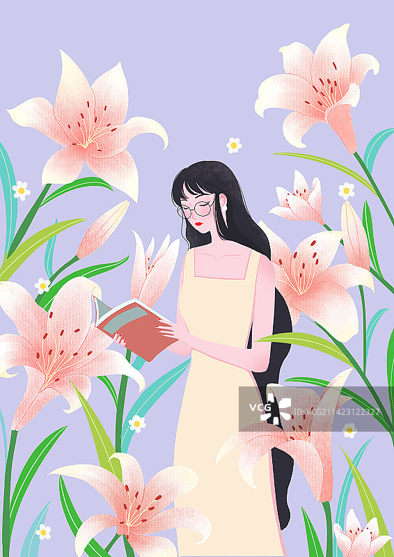 森系看书文艺少女图片素材