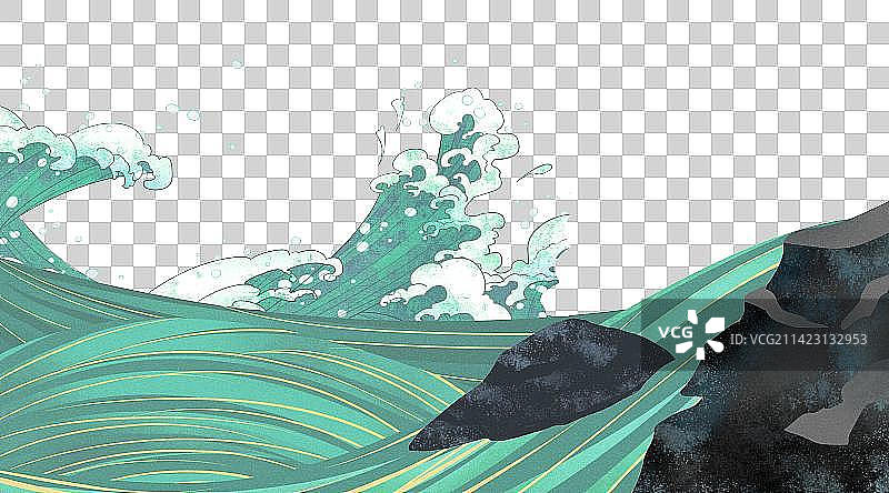 国潮风大海风景插画元素图片素材