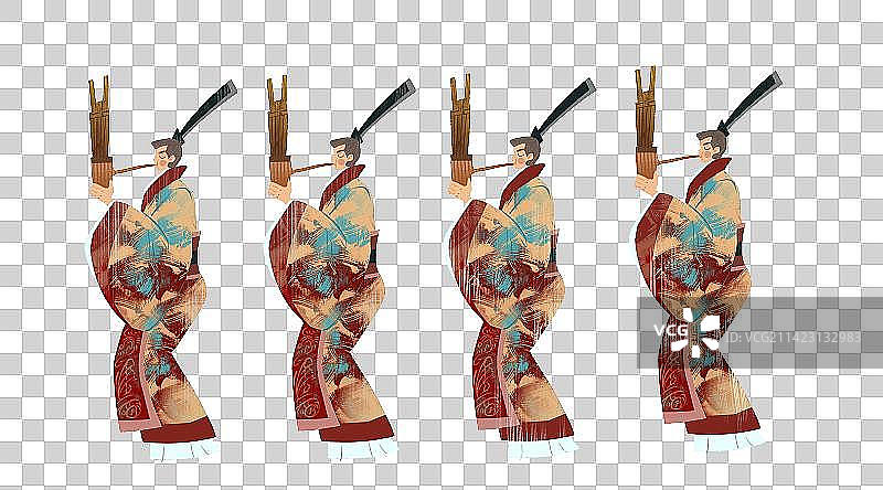 古人吹笙竽插画元素图片素材