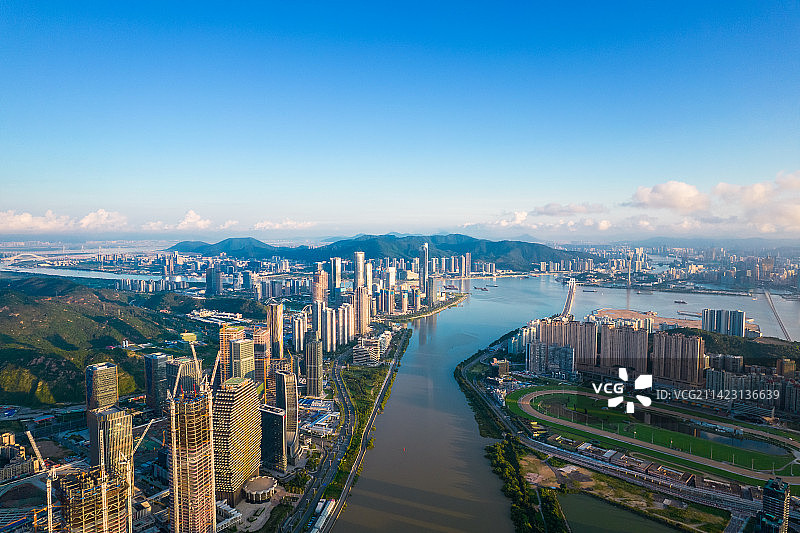 大湾区珠海横琴澳门城市风光航拍图片素材