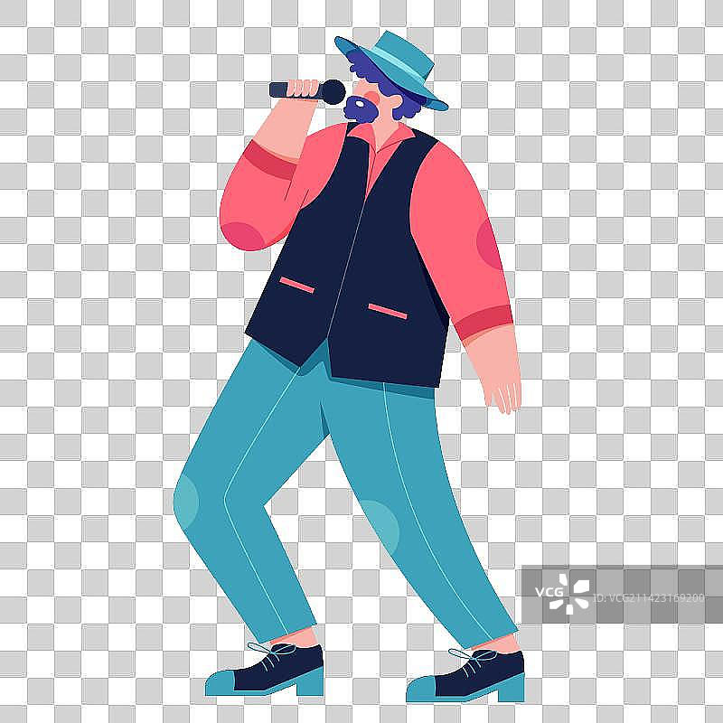 音乐会拿着话筒正在唱歌的男人矢量插画图片素材