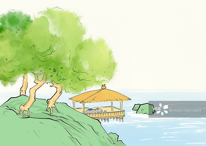 夏天消暑风景插画图片素材