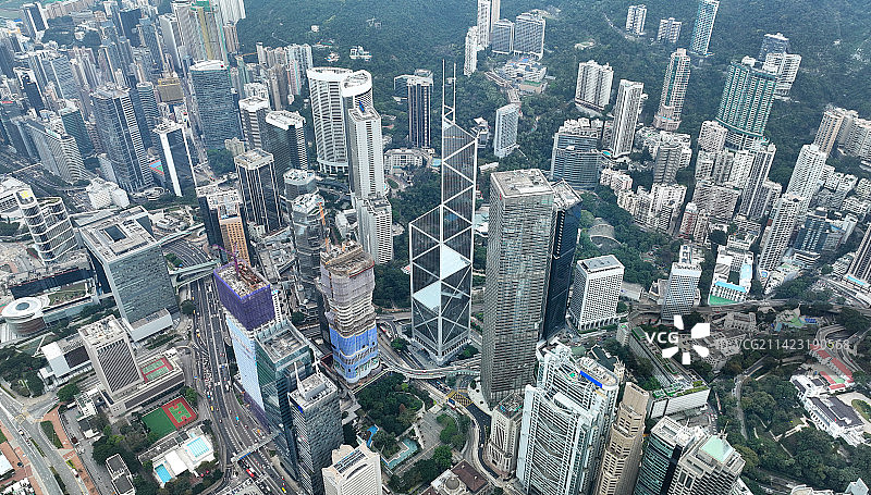 香港特别行政区中环国际金融中心中银大厦维多利亚港航拍图片素材