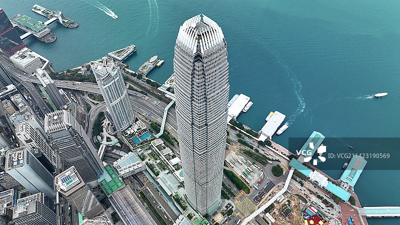 香港特别行政区中环国际金融中心中银大厦维多利亚港航拍图片素材