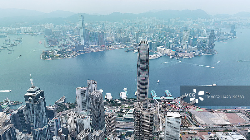 香港特别行政区中环国际金融中心中银大厦维多利亚港航拍图片素材