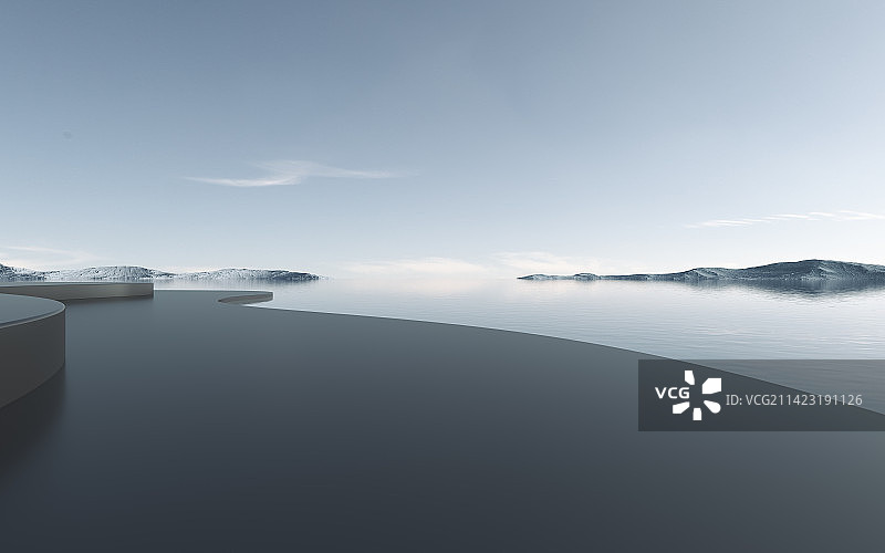 三维渲染水面金属平台图片素材