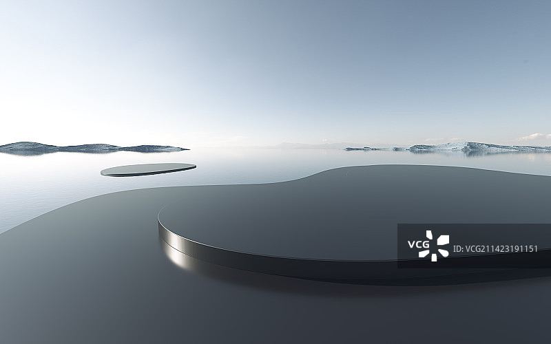 三维渲染水面金属平台图片素材