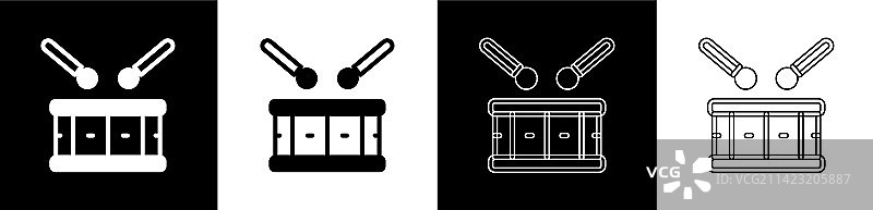 黑色背景上的鼓槌架子鼓图标图片素材