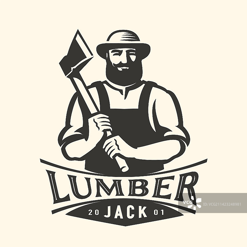 伐木工人野蛮的络腮胡男子与斧头标志图片素材