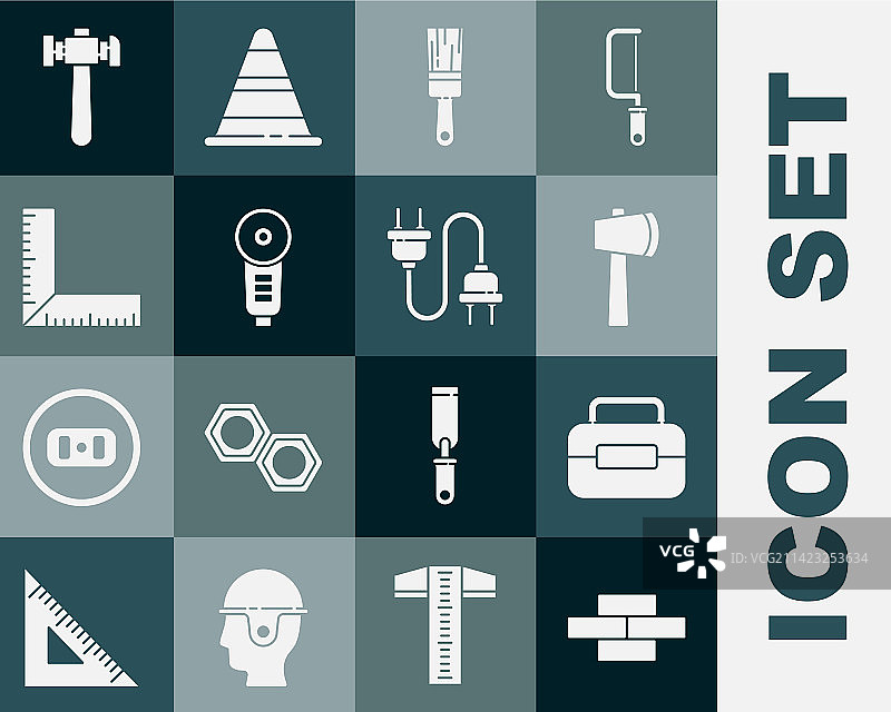 砖块工具箱木斧和油漆刷图片素材