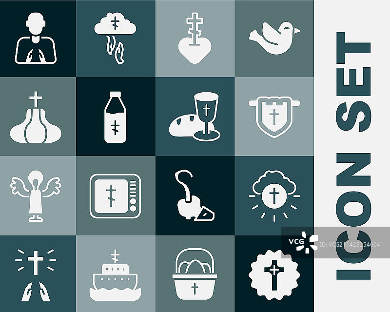 圆形旗帜中的基督教宗教十字架套装图片素材